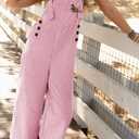 PRETTYGARDEN Overall Jumpsuit For Women 2025 Summer Casual Wide Leg Sleeveless Button Striped Jumpsuits Trendy Outfits (Pink, XXL)