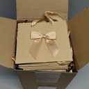 Honoson 50 Pcs Christmas Small Gift Bags with Handle 4 x 2.75 x 4.5 No DIY Mini Paper Bags Bulk with Bow Ribbon for Xmas Party Favor Wedding Birthday Guests Baby Shower(Beige White)