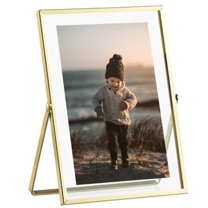 eletecpro 11x14 Metal Picture Frame with Real Glass Cover, Tabletop Display Photo for Multiple Size up to 11x14, Gold Floating Photo Frame Diaplay 8x10, 5x7, 4x6 for Wedding, Party, Vertical