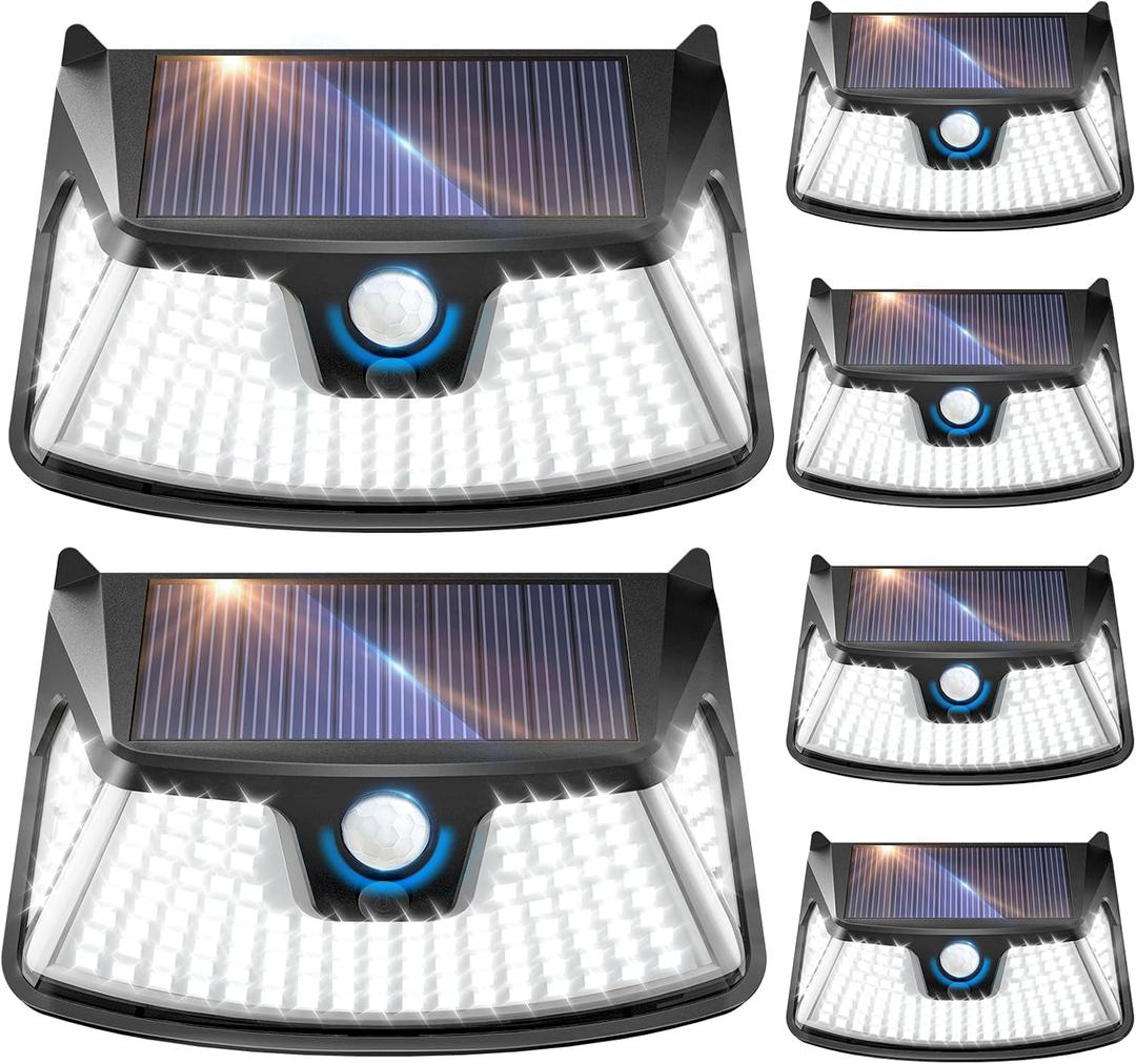 152LED Solar Motion Light Outdoor, 850LM Super Bright 3-Mode Motion Sensor Light, IP65 Waterproof, 270° Wide-Angle Security Light, Solar Powered Flood Lamp for Garden, Wall, Fence, and Garage (6 Pack)