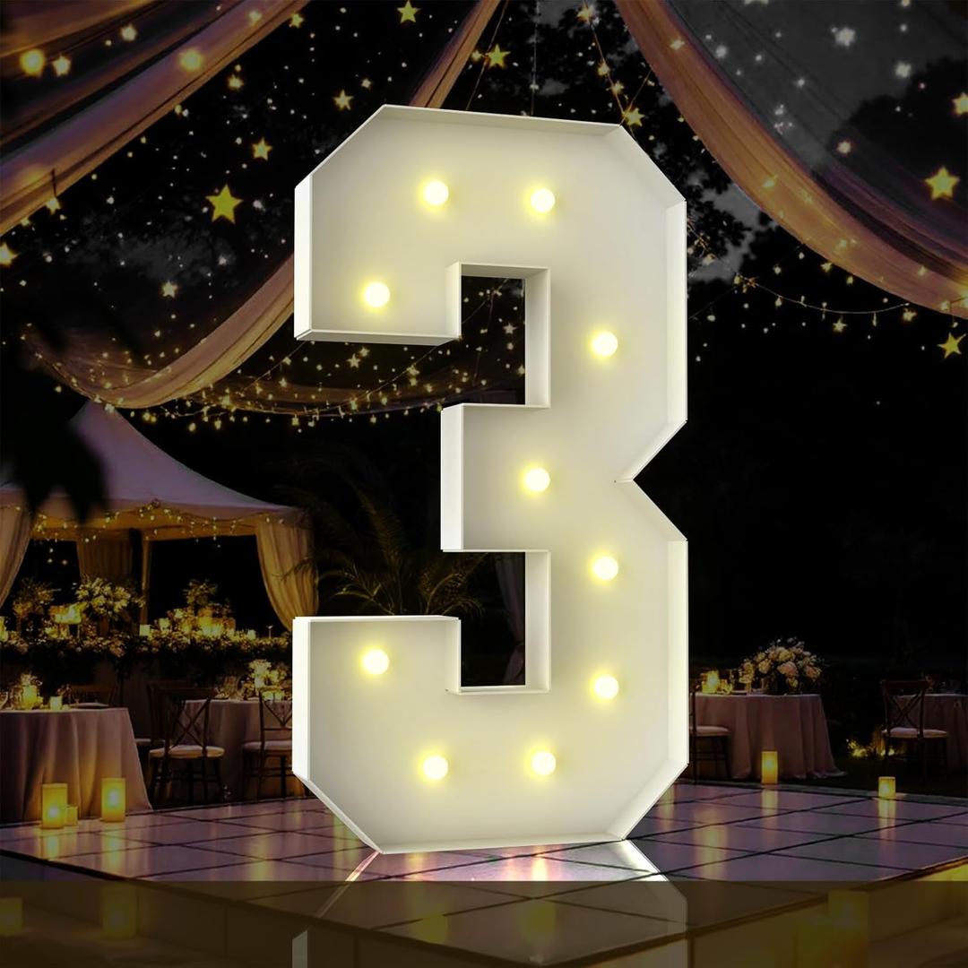 4FT Marquee Light Up Number, Marquee Numbers 4 Feet Tall, Large Led Sign for Baby Shower, Party, Birthday Decorations, Graduation, Prom (Number 3)