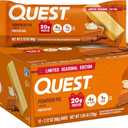 Quest Nutrition Pumpkin Pie Protein Bar, 20g Protein, 4g Net Carb, 1g Sugar, Gluten Free, 12 Count, Best By: 06/18/26