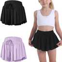 Flowy Butterfly Shorts for Girls 2-in-1 Athletic Running Skirt Shorts Cheer Tennis Dance Preppy with Spandex Liner(Black, Light purple), XS