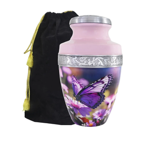 MEILINXU Urn for Ashes for Woman & Male, Cremation Urns for Human Ashes Adult Female or Man, Burial Urns with Butterflies, Decorative Urn for Funeral, Purple Butterfly and Flowers - Large