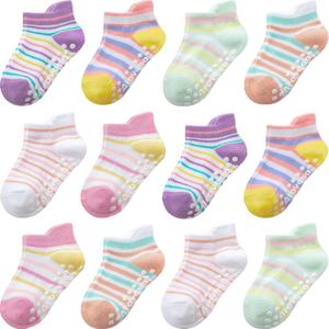 Aroveea Baby Toddler Socks Grip Non Slip Boys Girls Cotton 12 Pack for Kids Ankle Cute Socks 6M-7Years
