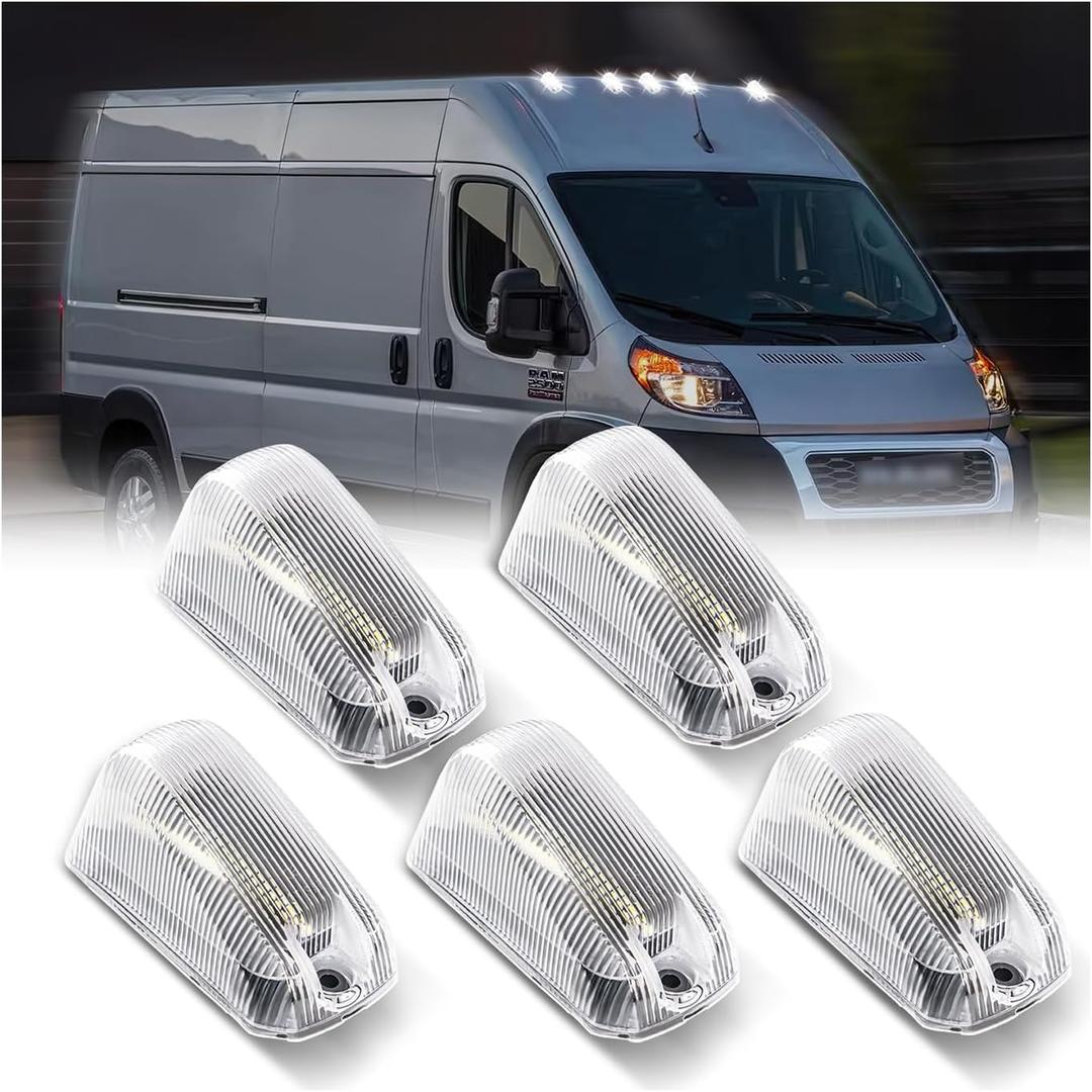 Cab Roof Top Marker Lights White Led Clearance Running Lamps for 2014-2023 Dodge Ram ProMaster 1500 2500 3500, 5PCS (Clear Len)