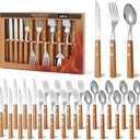 Today's Present Forks and Spoons Silverware Set, 24 Piece Wooden Handle Silverware Set for 8, Wooden Cutlery Stainless Steel Flatware Set with Wood Handle Gift Box Set for Home Kitchen Travel Camping