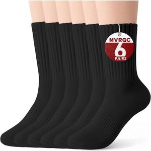 Crew Socks for Women & Men, 6 Pair Cute Cotton Casual Calf Socks Breathable Soft Above Ankle Socks, Size 5-10 (Black)