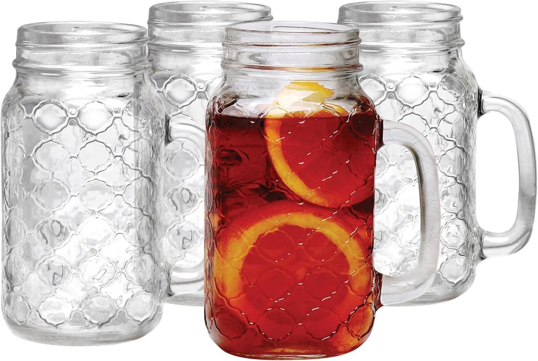 Sets of 4 Mason Jar 24oz Mugs with Glass Handles,
