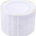 DaYammi 60PCS White and Gold Plastic Plates, Gold Rim Plates Disposable Heavy Duty Disposable Plate Premium 10inch White Dinner Plate Hard Plastic Platos for Party Wedding Bridal Shower