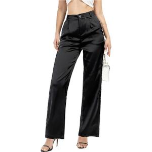 Heipeiwa Women's Wide Leg Wedding Party Satin Casual Dress Nightout Pants Long Trouser, XL Size