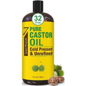 Pure Cold Pressed Castor Oil - Big 32 fl oz Bottle - Unrefined & Hexane Free - 100% Pure Castor Oil for Hair Growth, Thicker Eyelashes & Eyebrows, Dry Skin, Healing, Hair Care, Joint and Muscle Pain, BB 09/30/2026