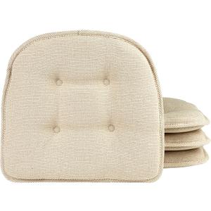 Klear Vu Omega Non-Slip Chair Cushions, Assembled in USA, U-Shaped Skid-Proof Seat Pads for Dining Room, Kitchen, Office, 15"x16",  4 Pack,  Slub Natural, 4 Count