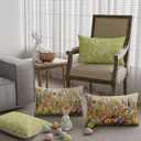 Bunny Ears Eggs Wildflowers Easter Lumbar Pillow Cover Pillow Cases Set of 4 Decorations for Farmhouse Home Sofa Couch Cushion Cover Party Holiday Decor 12x20 Inch