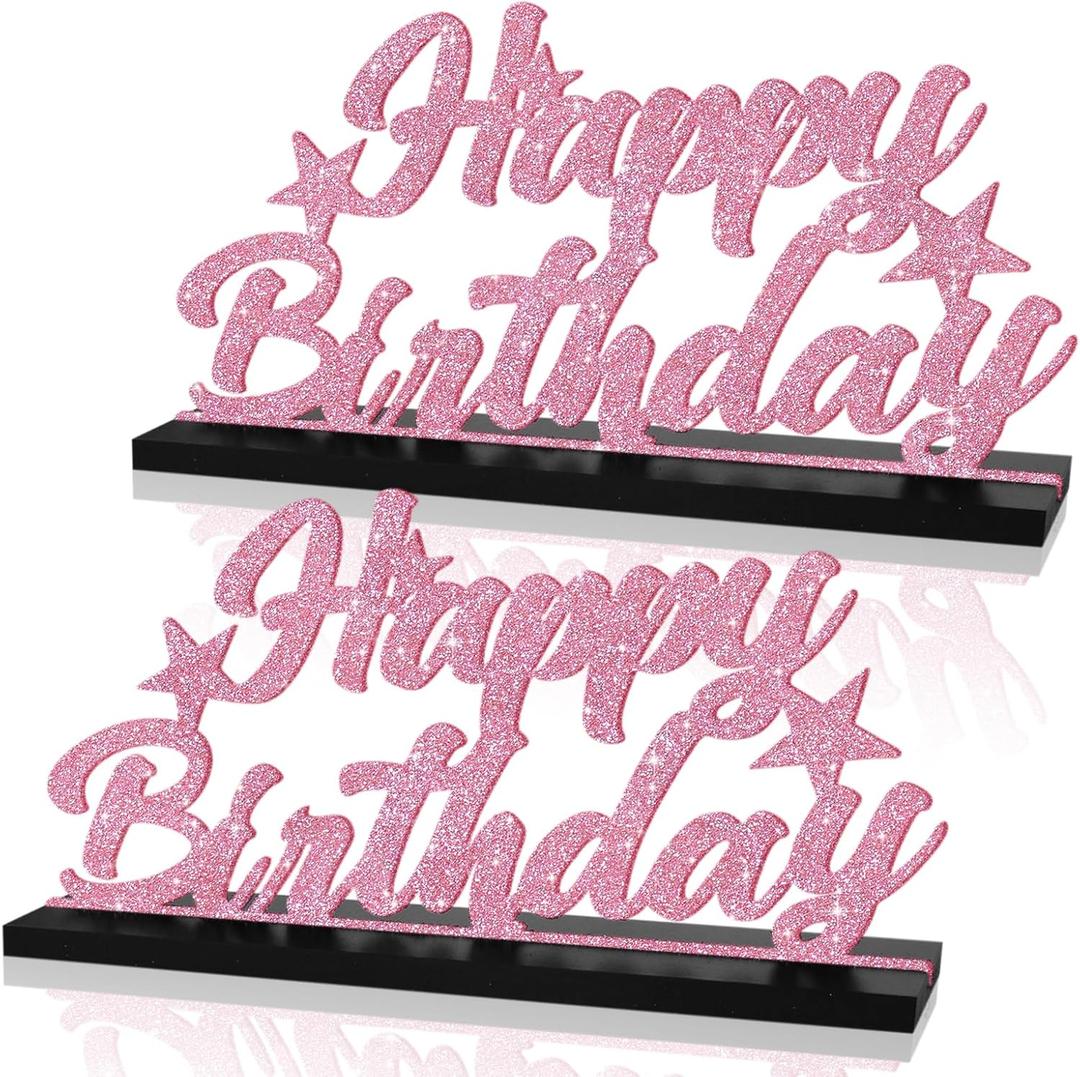Glitter Pink Letter Happy Birthday Sign Centerpieces for Table Birthday Party Supplies Birthday Favor Decoration for 30th 40th 50th 60th 70th 80th 90th 100th Birthday Table Decoration