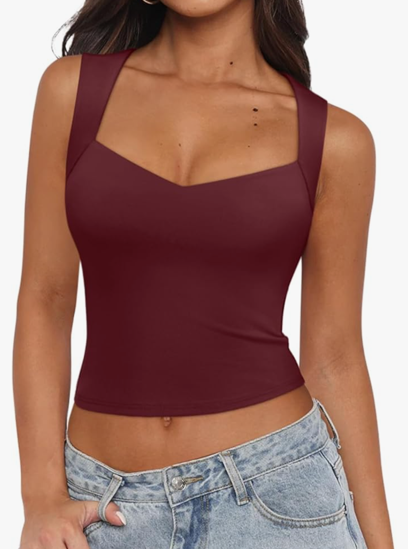 REORIA Women's Sexy V Neck Crop Tank Top Y2K Slim Going Out Top Double Lined Basic Shirt XL Dirty