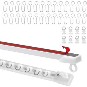 Self Adhesive Curtain Track No Drill, 8ft wall & ceiling Curtain Track, Heavy Duty 18lbs Capacity, easy installation, No Damage to curtains, Sliding Rail for Bathroom, Bedroom, RV, Room Divider