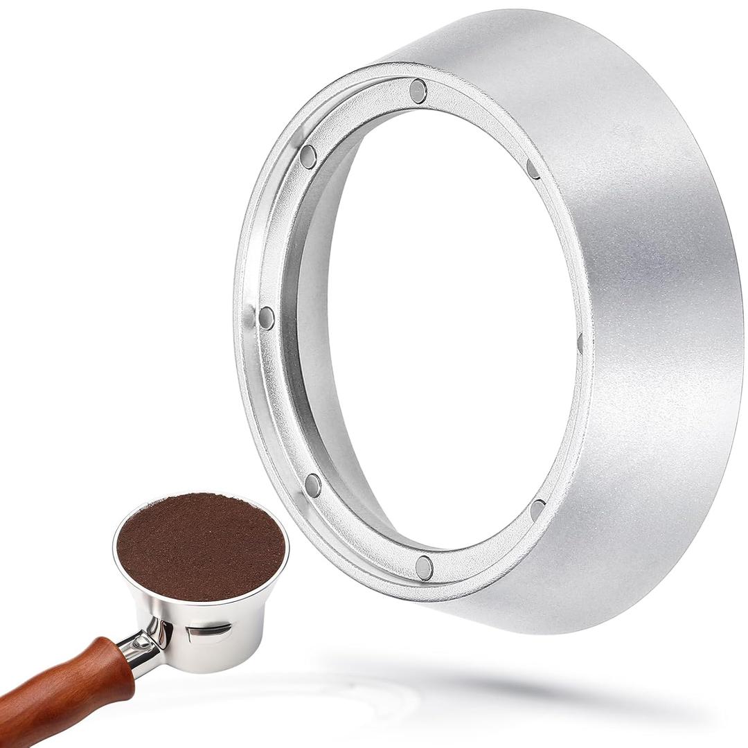 51 mm Espresso Dosing Funnel, Aluminum Espresso Portafilter Funnel with Magnetic, Stainless Steel Espresso Dosing Ring with Magnets, Coffee Funnel Compatible with 51mm Metal Portafilter (Silver)