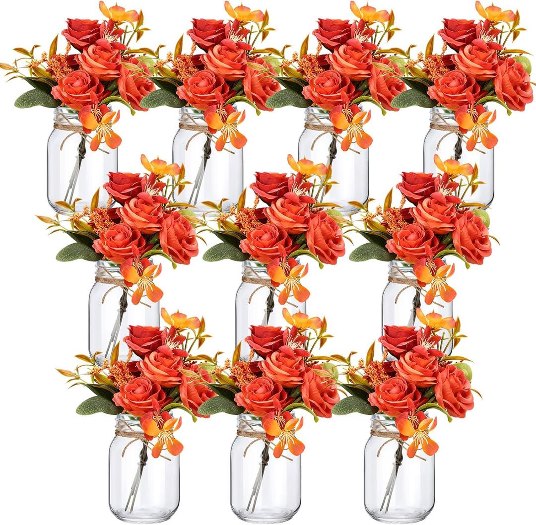 XunYee 10 Set Fall Thanksgiving Table Centerpiece Decor with Flower Mason Jar Flower Centerpiece Mason Jar Vases Decoration for Fall Thanksgiving Party Wedding Reception Home Table Decor