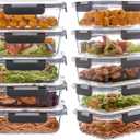 10 Pack 22 oz Glass Meal Prep Containers, Glass Food Storage Containers with Lids, Reusable Airtight Leakproof Lunch Bento Boxes Freezer, Microwave Oven and Dishwasher, Gray