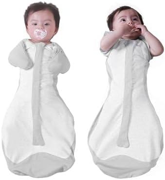 BABELIO Newborn Swaddle with Zipper Sleeves Transitional Baby Swaddle 3-6 Months Temp-Sensing Breathable Sleep Sack Light Gray, M(13-19lbs)