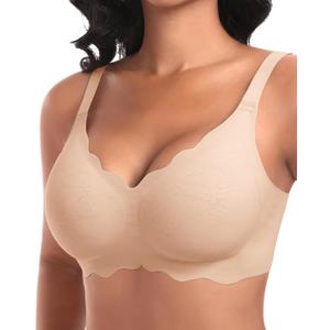 Ganado Wireless Bras for Women No Underwire Scalloped Seamless Bras with Support and Lift Padded T Shirt Bra Comfort Bralette (XX-Large, #1 Nude)