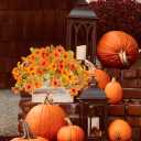 Artificial Flowers for Outdoor Decoration, 2PCS Realistic Fall Faux Petunias Silk Flower Fake Plants No Fade Floral for Home Garden Balcony Yard Porch Indoor Outdoor Fall Decor (Fall Color-1)