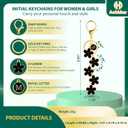 3 x Initial Letter Keychain for Women with Cute Flower Charm  Alphabet Keyring for Keys, Purse, Bags, Backpack & Handbag (Black)