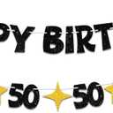 Happy 50th Birthday Banner-Black Gold Happy 50th Birthday Decorations for Men Women,Glitter 50th Birthday Decorations for Him Her,50 th Bday Decor Sign 50 Party Supplies