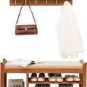PETKABOO Hall Tree with Bench and Shoe Storage, Coat Rack Shoe Bench Set with Seat Cushion and 6 Hooks for Entryway, Hallway, Living Room and Bedroom, 39 in With Hook