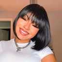 ToyoTress Black Bob Wig With Bangs - 12 Inch Short Bob Wig For Black Women Hair Daily Costume, Light Yaki Straight Synthetic Hair Wigs Heat Resistant (12 Inch, 1B-612H)
