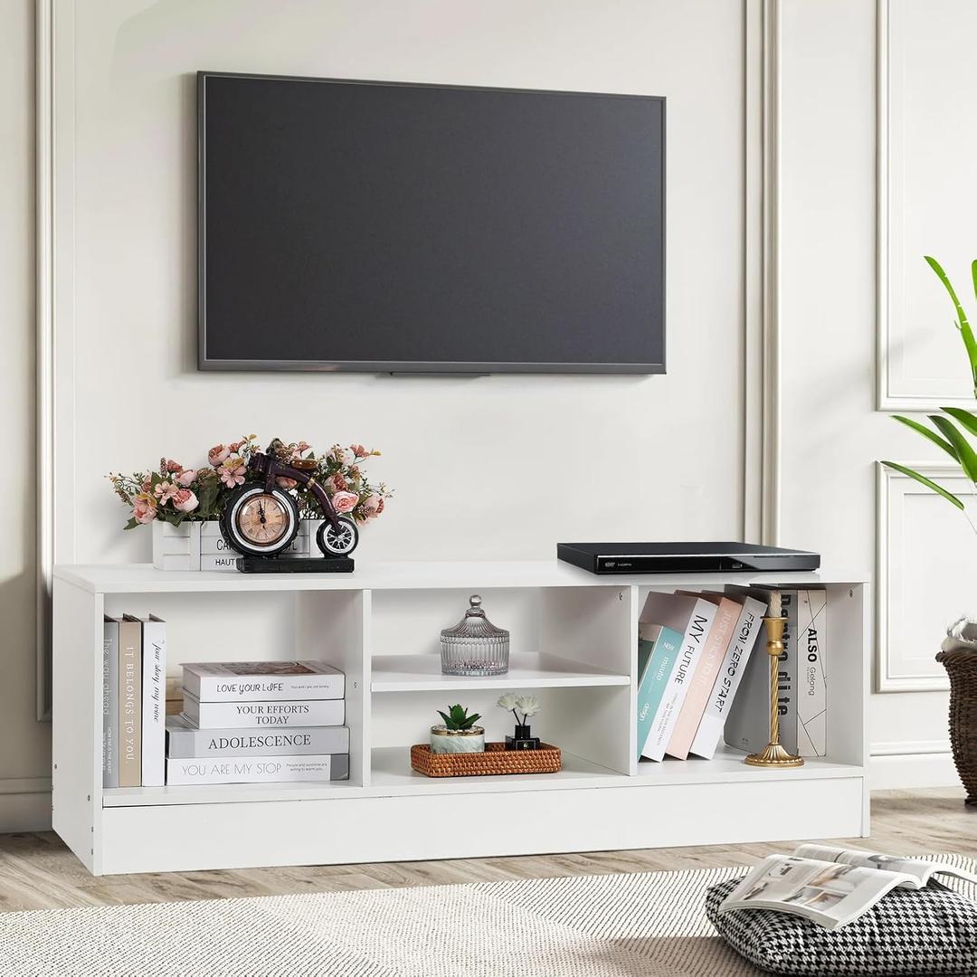 KIOMIMI White TV Stand, Modern 47.2’’ Entertainment Center with Storage Cabinets for 65 inch TV, Media Console for Living Room, Bedroom, Office