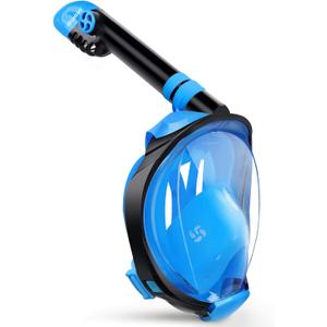Greatever G2 Full Face Snorkel Mask with Latest Dry Top System,Foldable 180 Degree Panoramic View Snorkeling Mask with Camera Mount,Safe Breathing,Anti-Leak&Anti-Fog (Small-Medium, Blue)