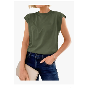 Cicy Bell Womens Cap Sleeve Cotton Tank Tops Summer Casual Loose Fit T Shirts Crew Neck Basic Tee, Size M