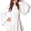 Cosplaya White Long Sleeve Mini Dress for Women's Adult Teens Sexy Princess Robe Cosplay Halloween Costumes, M