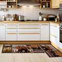Bencailor 2 Pcs Rustic Cabin Bear Kitchen Rugs Farmhouse Kitchen Rugs Winter Wildlife Door Mats Brown Animal Deer Mat Non Slip Washable Woodland for Floor Indoor Home (17 X 30 in + 17 X 47 in) (Vivid Color)