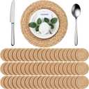 FoldTier 60 Pcs Round Placemats Bulk Plate Chargers Set 11.8 Inch Woven Placemat Rustic Braided Straw Rattan Charger Natural Water Hyacinth Place Mat for Wedding Party Table Single Tableware Use