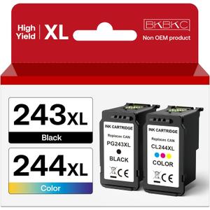 243 244 XL Ink Cartridge Compatible for Canon Ink 245 246XL PG-243 CL-244XL for Pixma TS3420 TR4520 TR4522 TS3120 MX490 MX492 MG2520 Printers (Black, Tri-Color, 2 Pack)