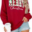 OUNAR Christmas Shirts For Women Merry Christmas Graphic Sweatshirt Christmas Crewneck Long Sleeve Xmas Holiday Pullover Tops (Red), XL