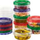 Twist Top Food Storage Containers 8 oz 12 Pack Plastic Freezer Storage Containers Leakproof Reusable with Screw on Colored Lids (12)