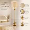 Hamilyeah 65" Gold Floor Lamp for Living Room, Mid Century Modern Standing Lamp with Textured Linen Drum Shade, Tall Sculptural Teardrop Lamp for Bedroom, Sofa Side & Reading Corner