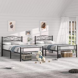 VECELO Twin Size Bed Frames with Headboard and Footboard, Iron Mattress Foundation No Box Spring Needed, Heavy Duty/Easy Set Up, 2 PCS, Matte Black