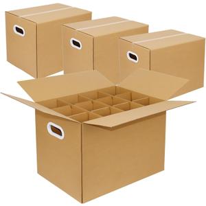 Glassware Moving Boxes with Two-layer Divider Kits, 4 Pack 16x12x13 in Kitchen Glass Packing Boxes with Handles