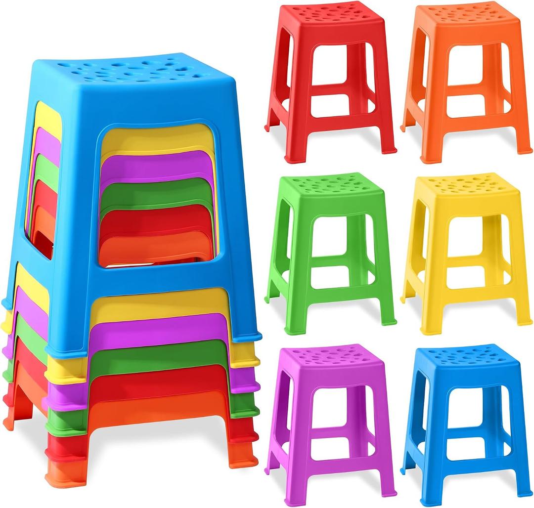 TURSTIN 6 Pack Stackable Classroom Stools - Plastic, Nesting, Colorful, Round, Indoor/Outdoor, Flexible Seating, Decorative Chairs for Home, Office, School