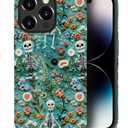 Case Compatible With For IPhone 14 Pro Max, Embroidered Floral Skeletons Phone Case Drop Protection,Soft Shockproof For Girl Women Boy Men,Case For IPhone 14 Pro Max