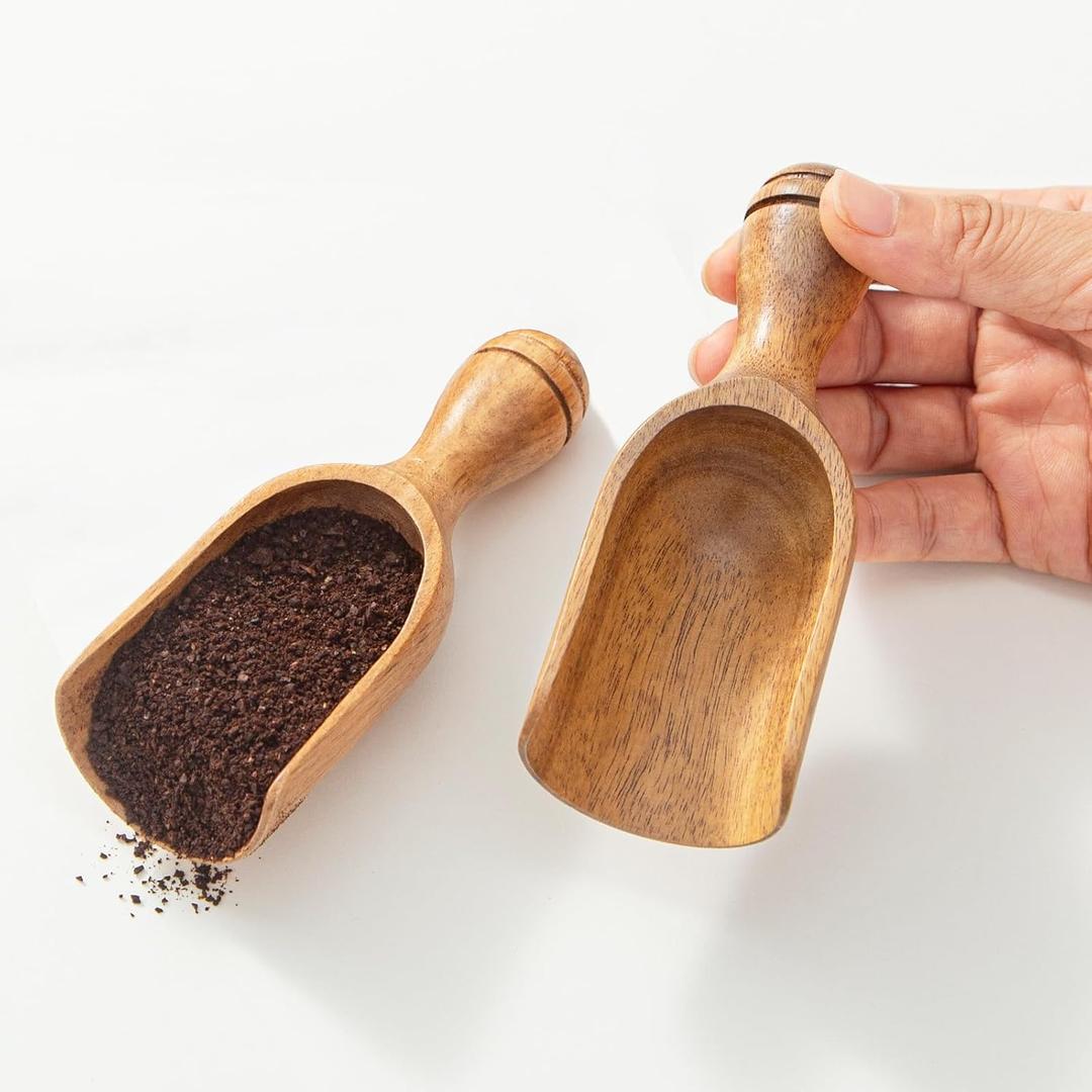 Wooden Scoops for Canisters 2PCS Wooden Scoop for Jars 4.9Med-size Acacia Measuring Spoon for Ground Coffee Scoops Shovel Kitchen Scooping for Powder Bath Salt Laundry Detergent Shove-Multipurpose