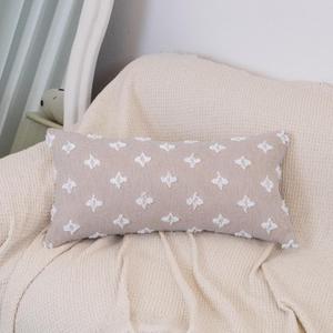 Decorative Lumbar Pillow Cover 12x24 inch, Floral Beige Cotton Rhombic Jacquard Pillowcase Soft Cushion Cover for Couch for Sofa Bed Room Livingroom, Pack of 1 (Cover Only)
