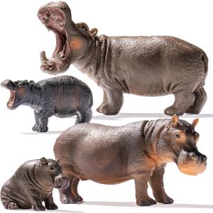 4PCS Hippo Safari Zoo Animals Figurines Toys, Plastic Animals Figures Toy for Kids Includes Solid Hippopotamus and Cubs, Birthday Gift Party Favors Cake Toppers for Boys Girls