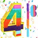 Rainbow Number 4 Pinata for Kids 4th Birthday Party Supplies, Fiesta, Centerpieces, Anniversary Celebrations (16.1 x 10.6 x 3.2 Inches)