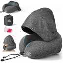 Travel Pillow with Extra Large Hood for Airplane Long Flights Privacy and Comfort Memory Foam with Skin-Friendly Cover for Road Trip Head&Neck Support for Plane Office Cars Sleeping & Rest (Grey)